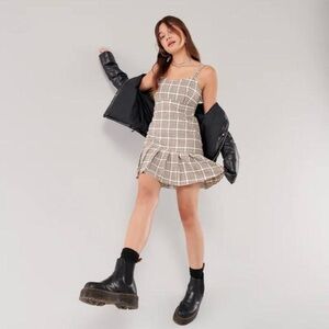 Hollister Plaid Structured Pleated Mini Dress